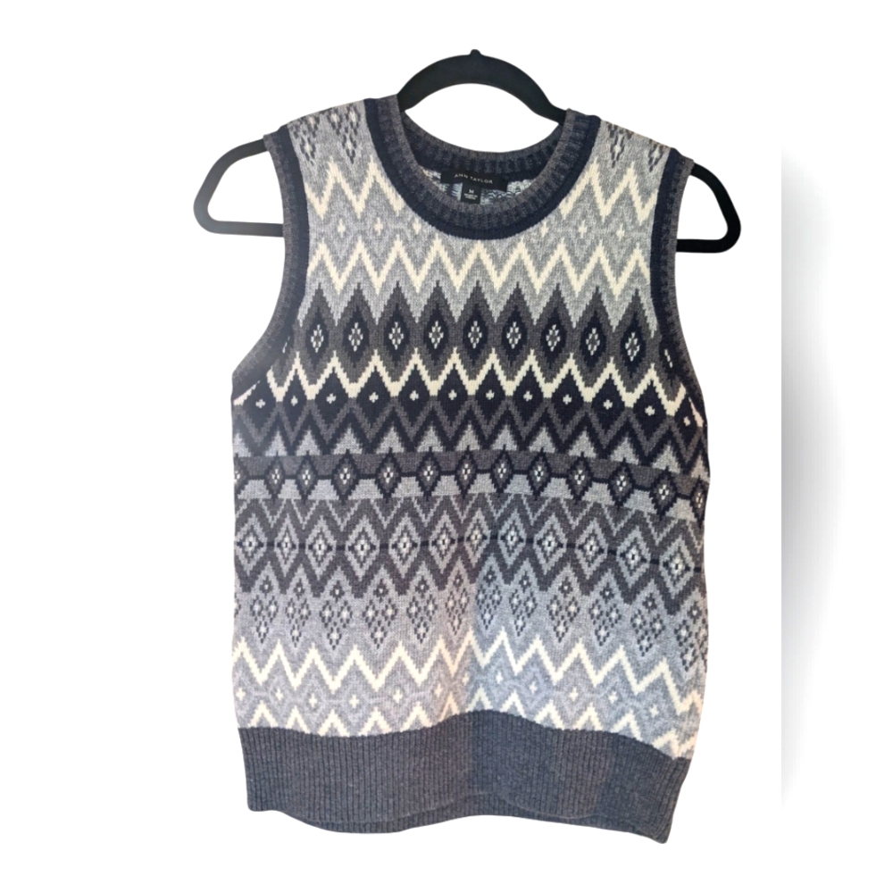 Ann Taylor Gray Multi Tonal Patterned Sweater Vest